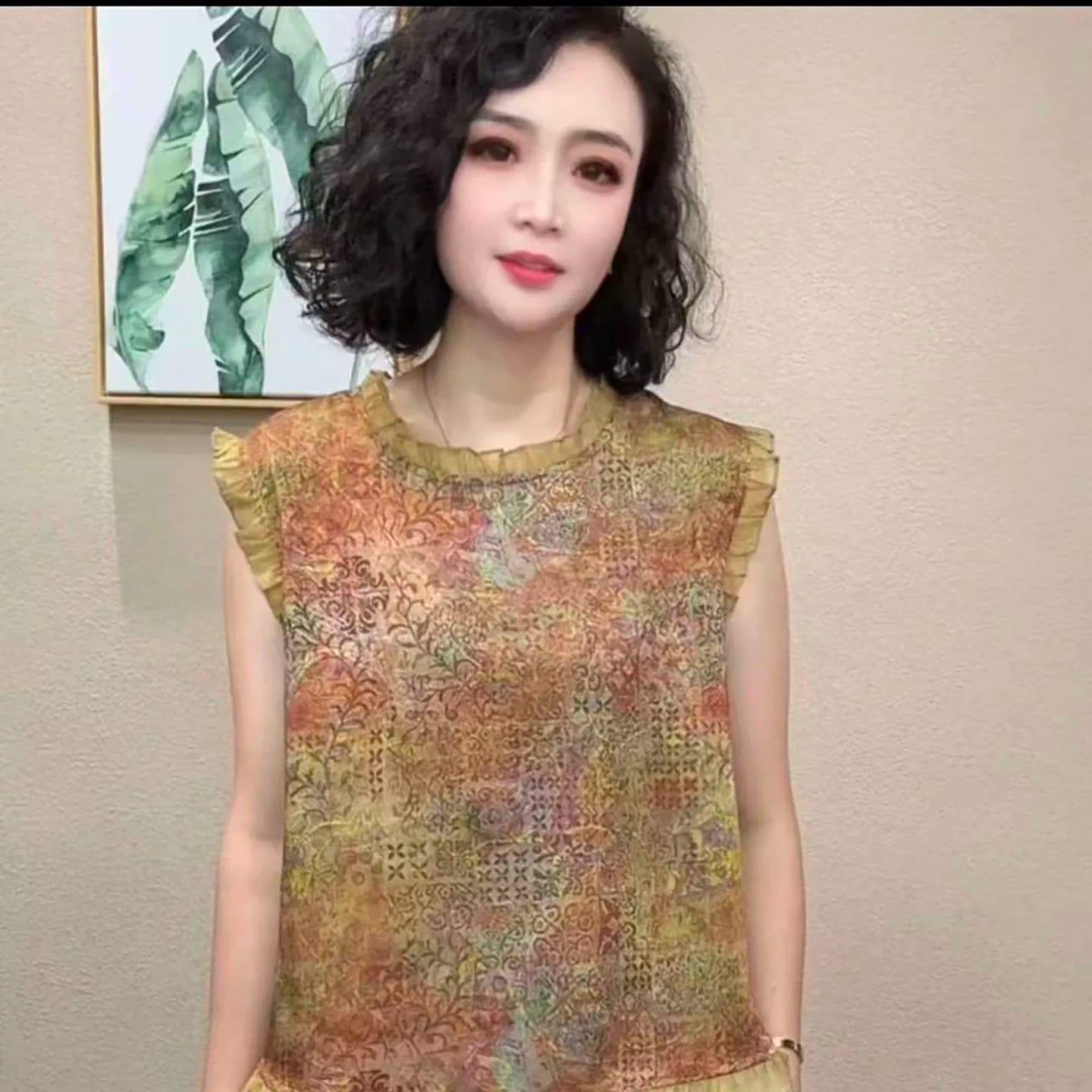 芸菲汇服饰甄选店女装国风木耳边飞飞袖小衫夏季女士款无袖妈妈a3