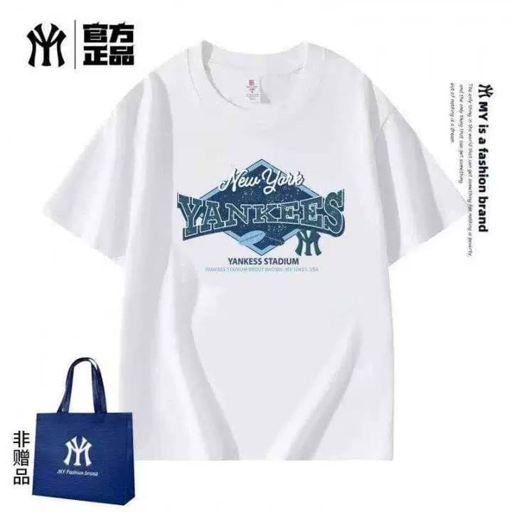 MYJU纽约洋基队短袖T恤男女圆领字母印花白色正品潮流上衣06