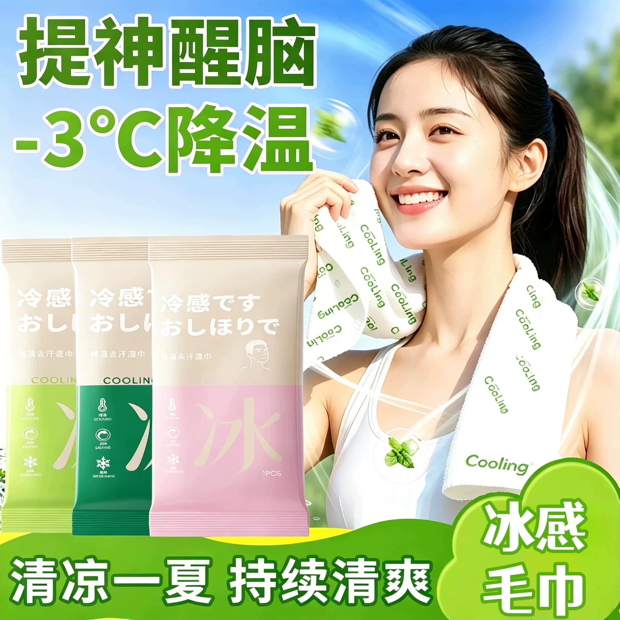降温湿巾冰感毛巾去汗薄荷毛巾运动户外跑步学生防暑清凉神器防晒
